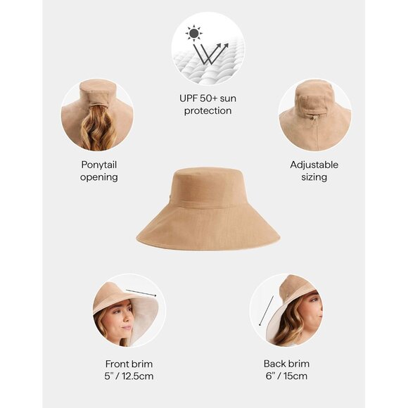 Women’s Cotton Linen Sun Hat UPF 50+ Packable Adjustable for Travel Beach Outdoo